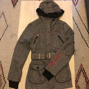Hooded wool tweed jacket